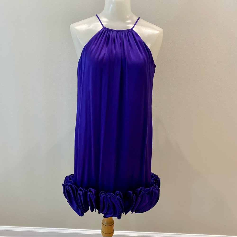 Laundry by Shelli Segal Royal Purple Halter silk Dress with Ruffled Hem size 0